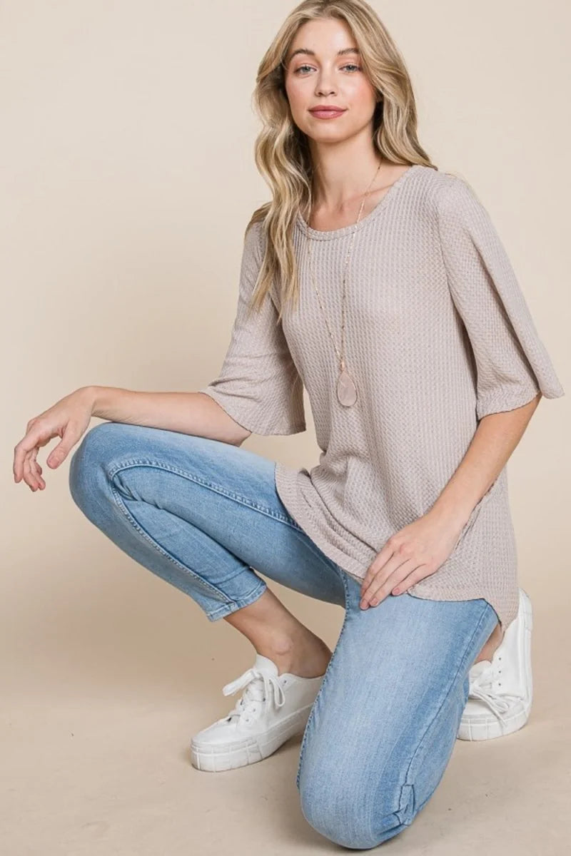 Waffle Knit T-Shirt - Sand