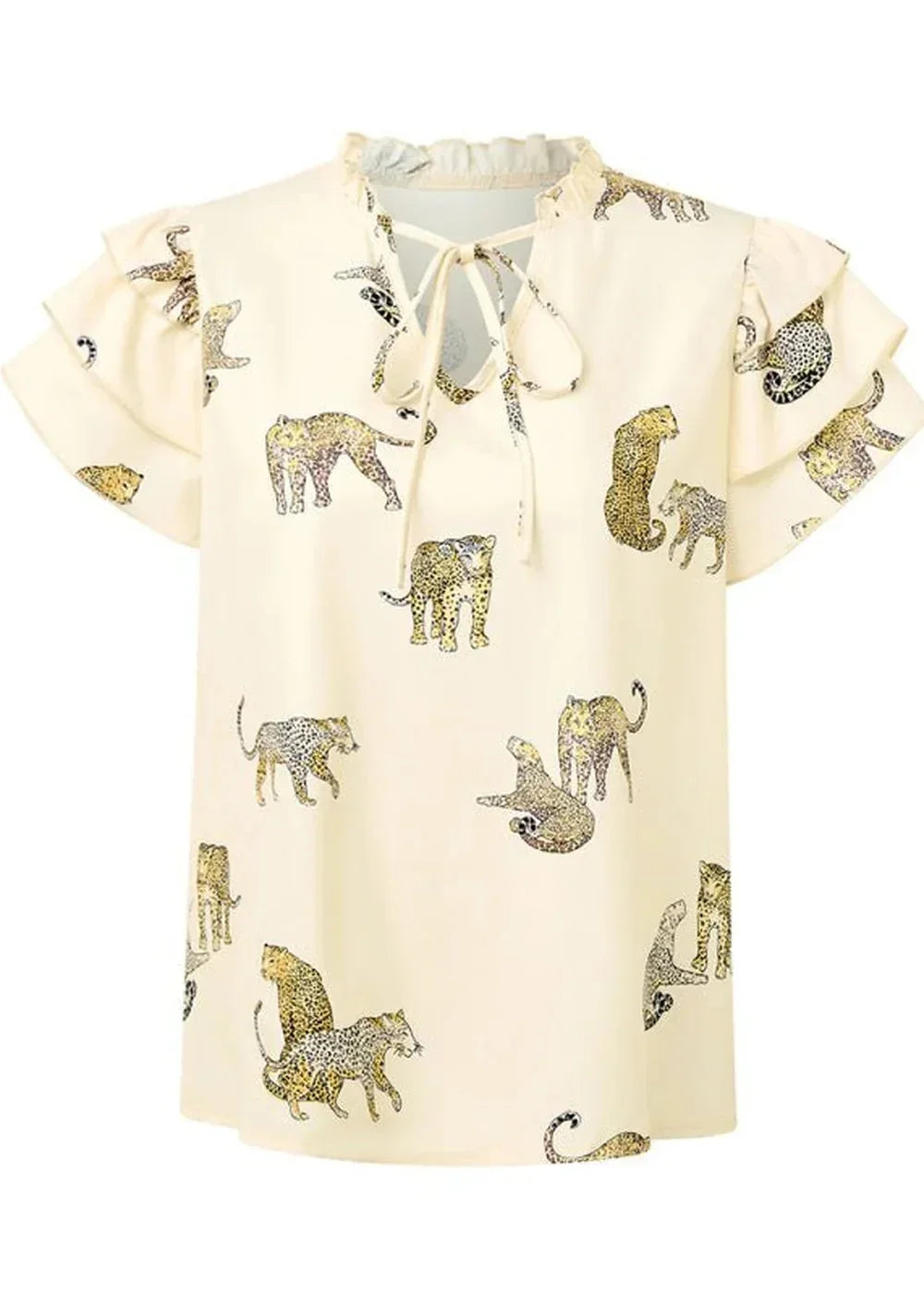 Women's sage green V-neck printed ruffle sleeve top