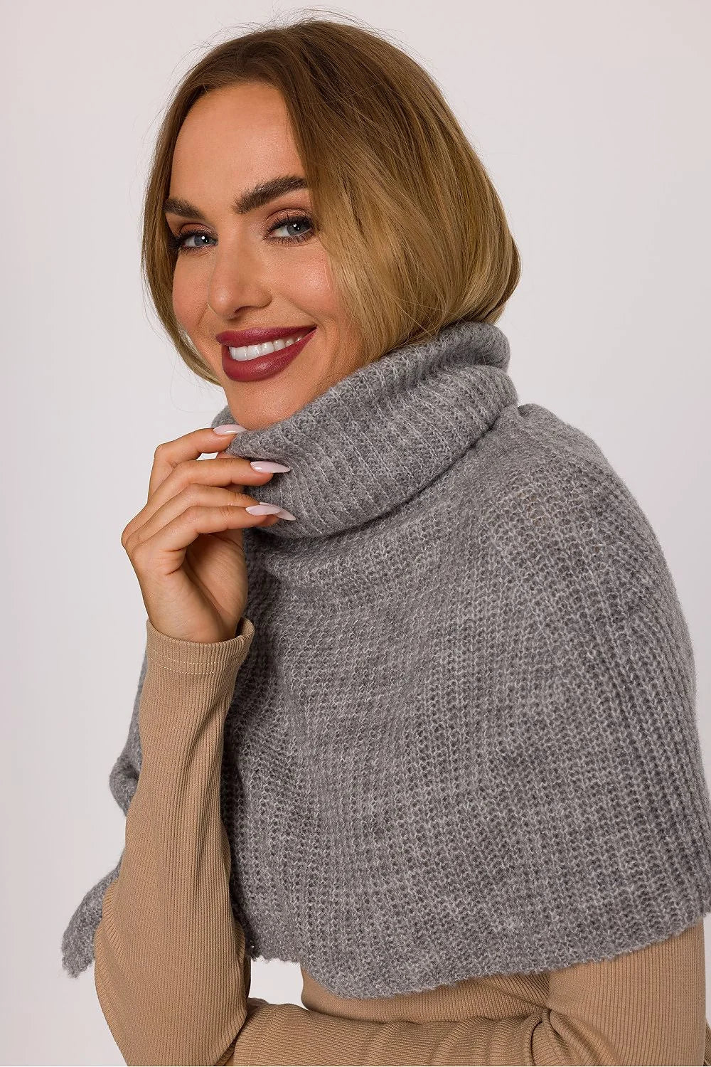 Beige Knit Chimney Scarf