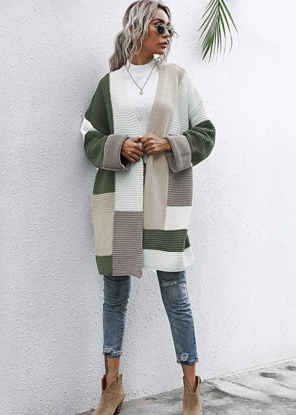 Lazy style thickened autumn and winter long knitted cardigan sweater coat women