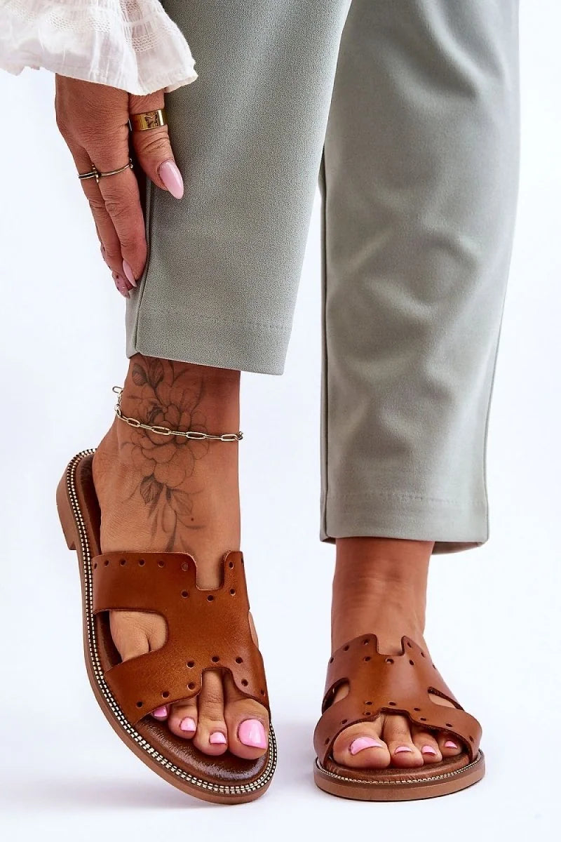 Women's Leather Flip-Flops with Flat Heel