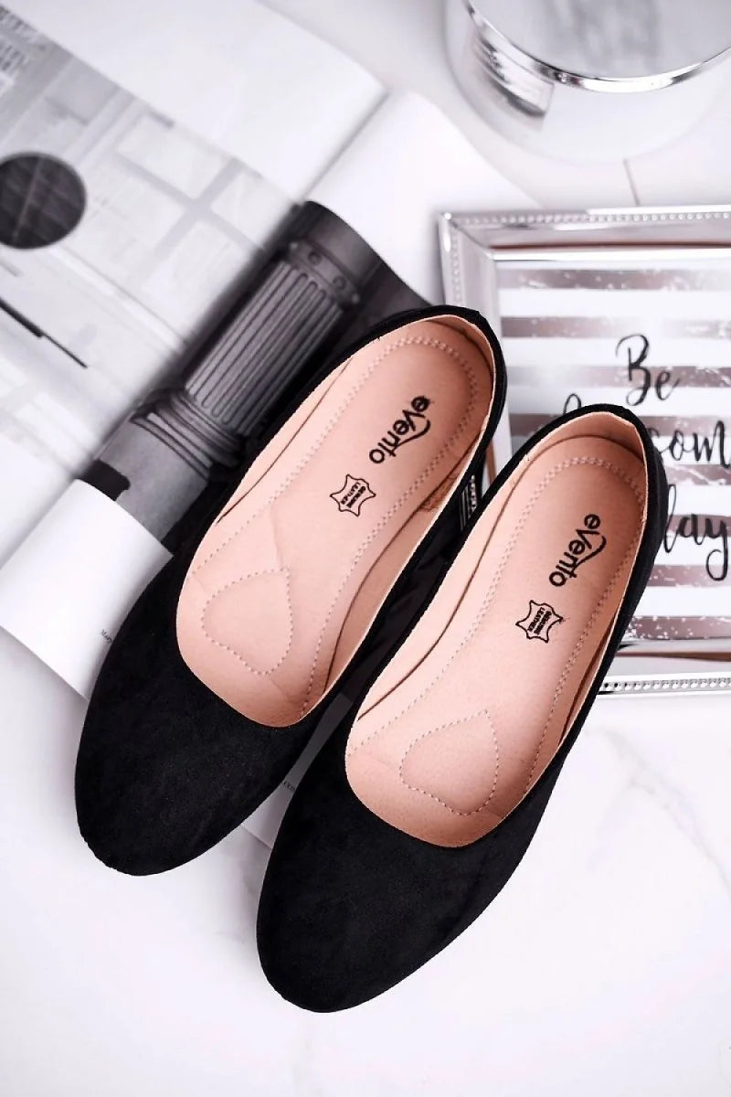 Black Eco-Suede Ballet Flats with Leather Insole