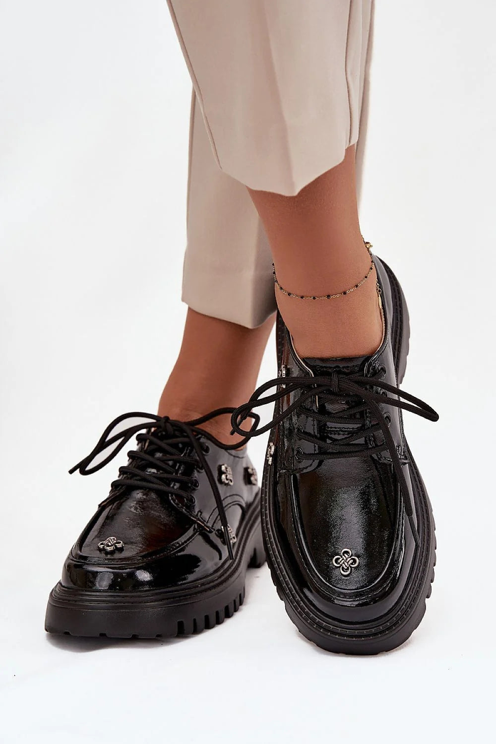 Women's Leather Platform Shoes with Lacing