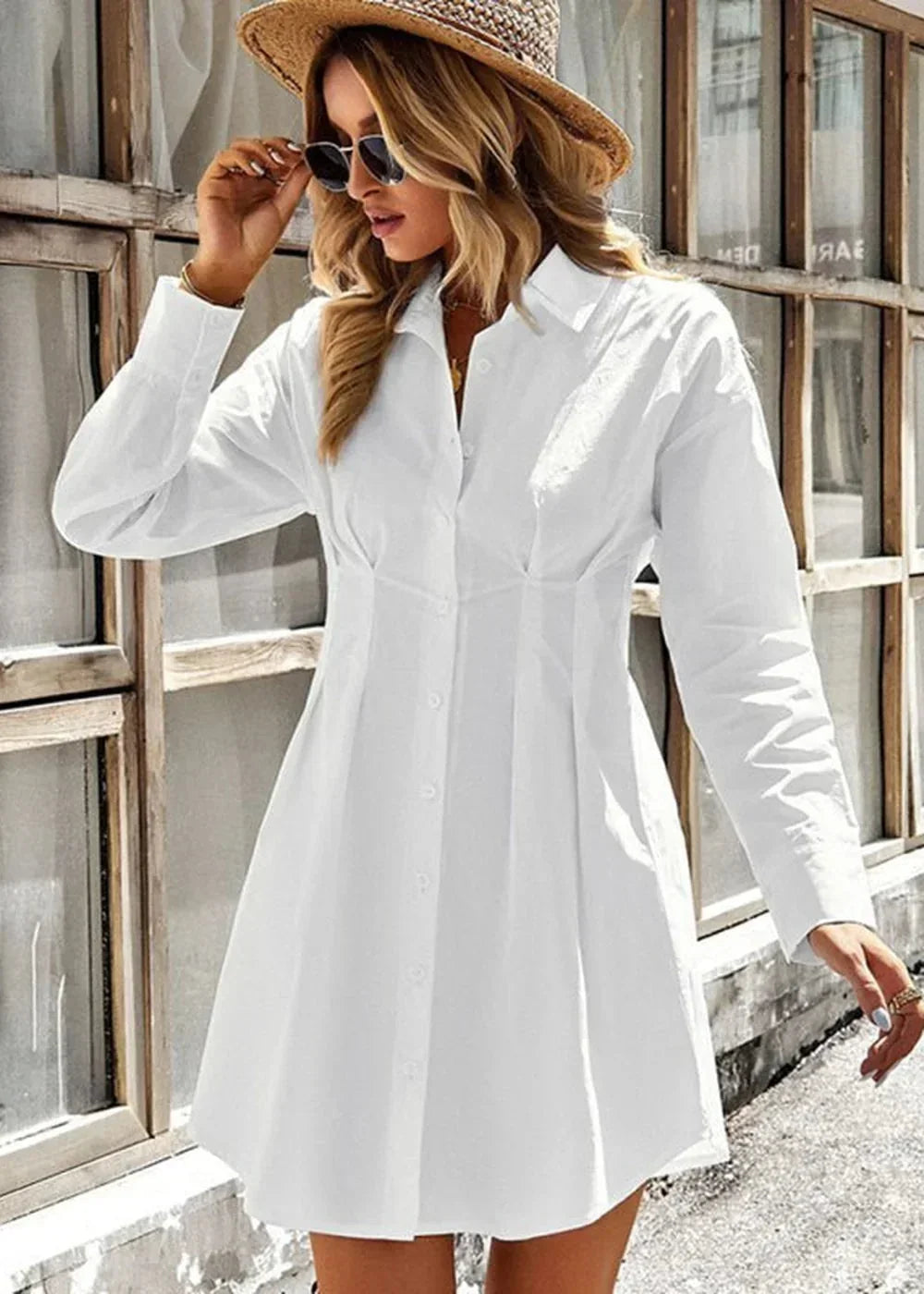 Close-up of white shirt dress fabric