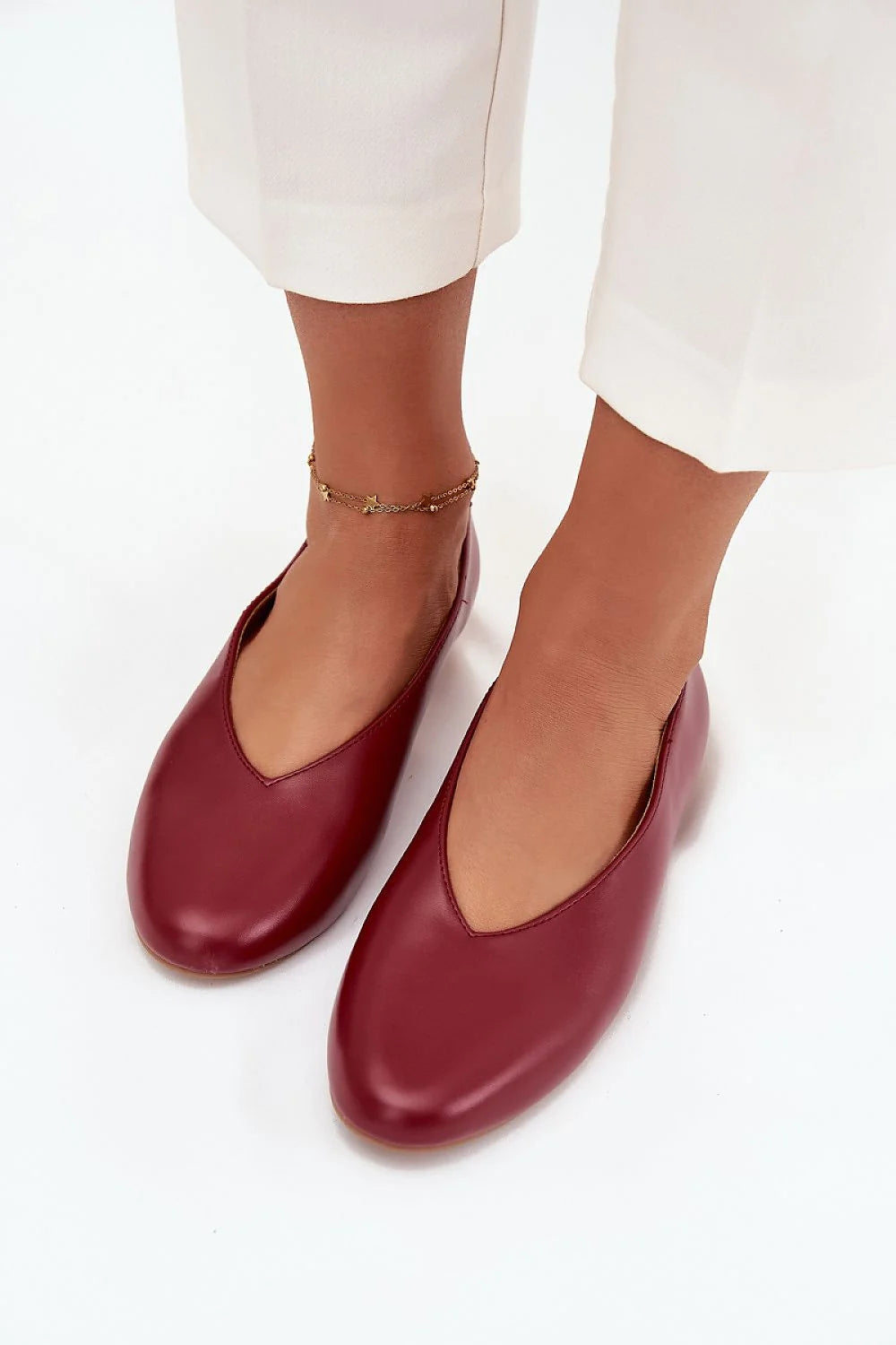Red Eco Leather Ballet Flats with Flat Heel