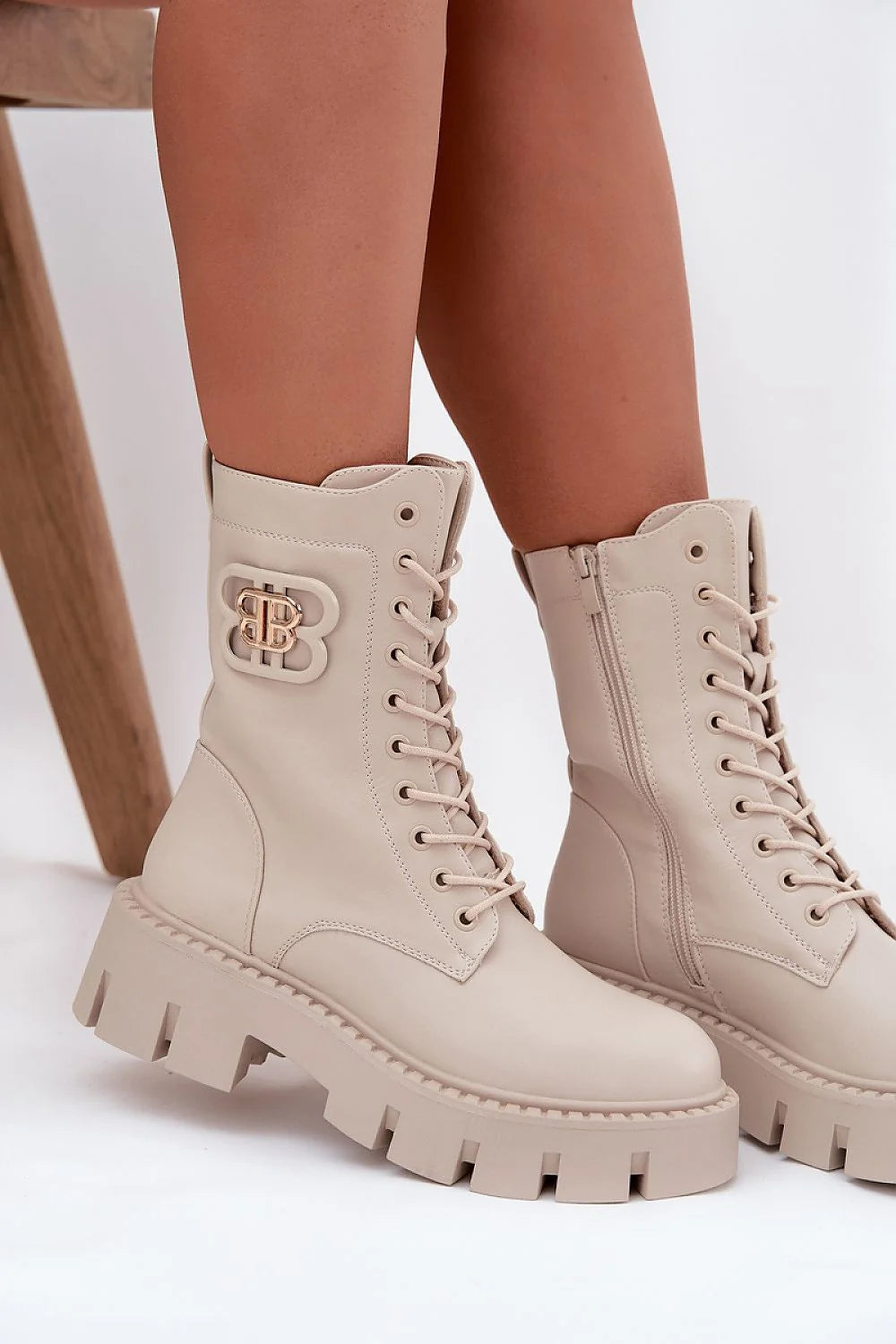 Beige Suede Booties with 5.5 cm Heel