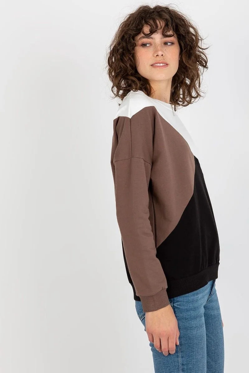 Navy blue three-color sweatshirt with round neckline