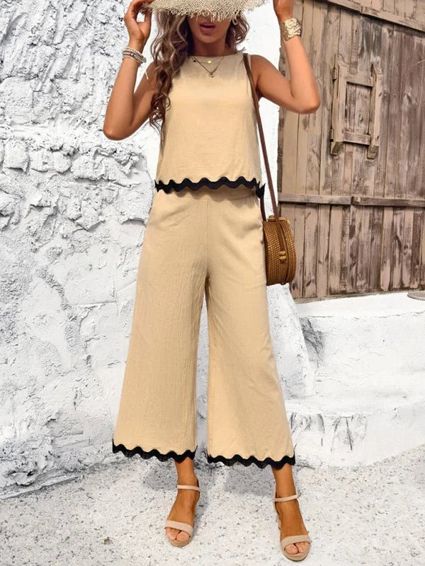 Women's casual vest and trouser suit in orange