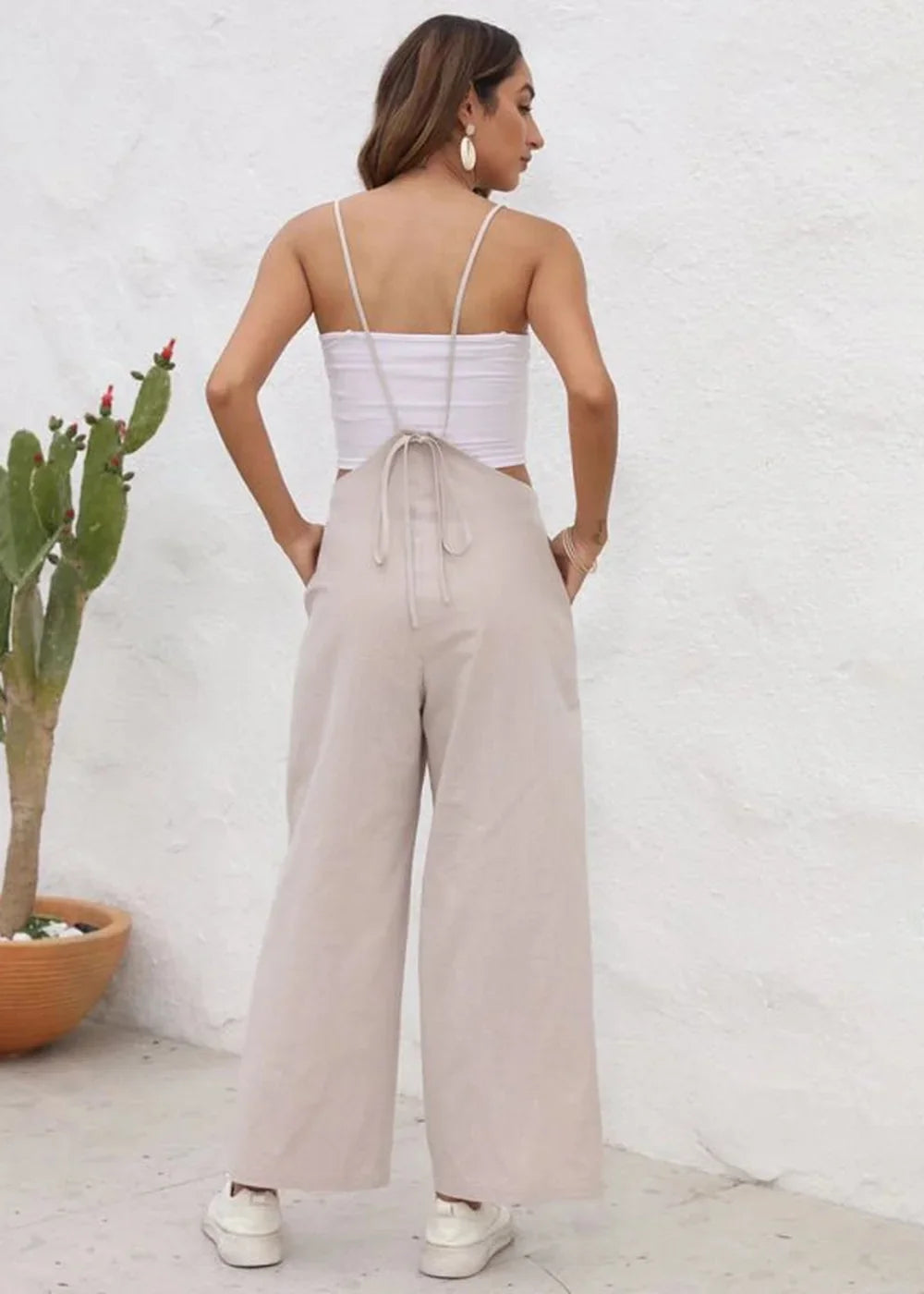 Grey casual suspender trousers