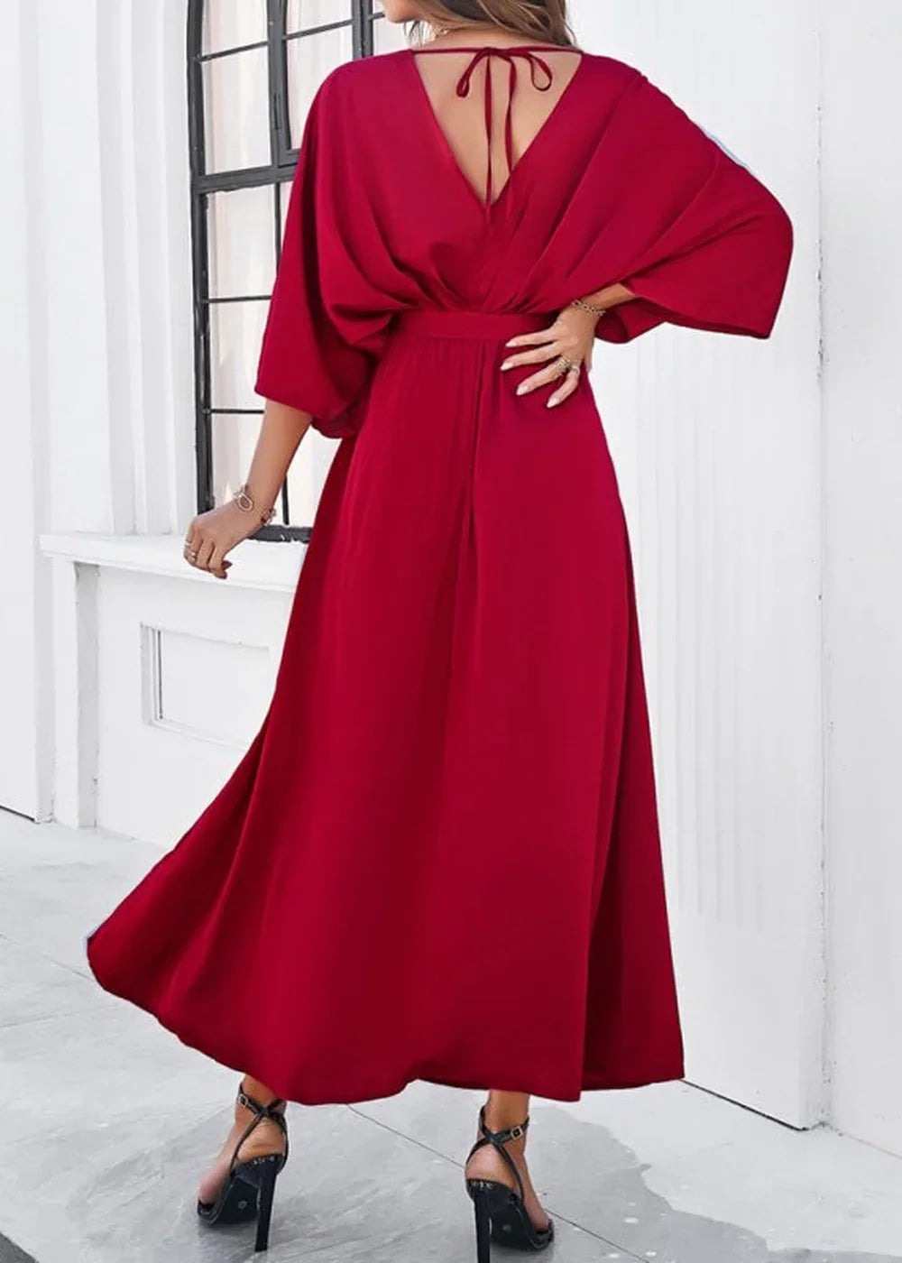 Black V-neck loose dress