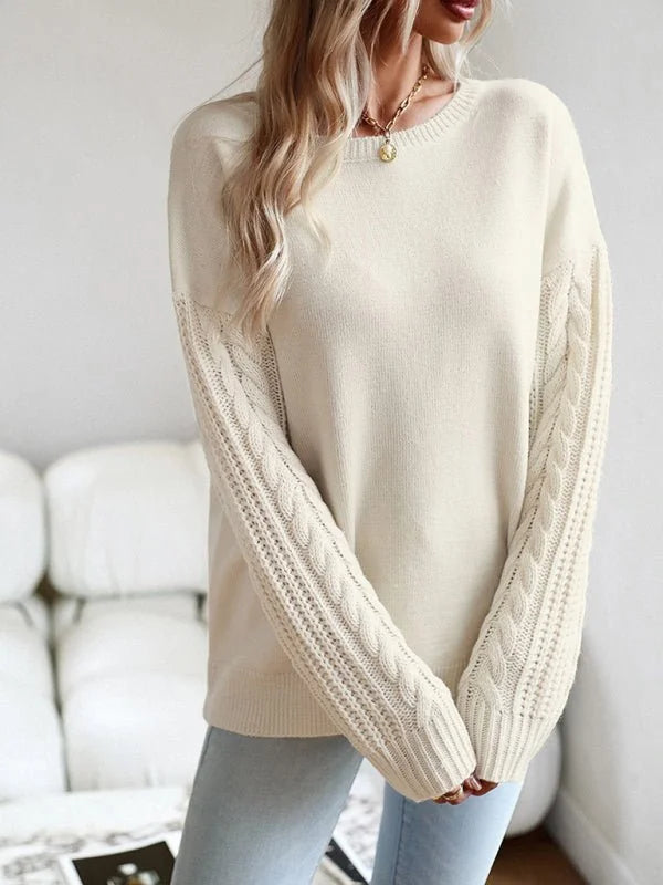 Grey knit sweater with round neck