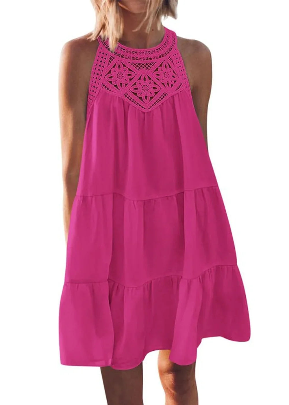 Women's black halter neck lace vest dress