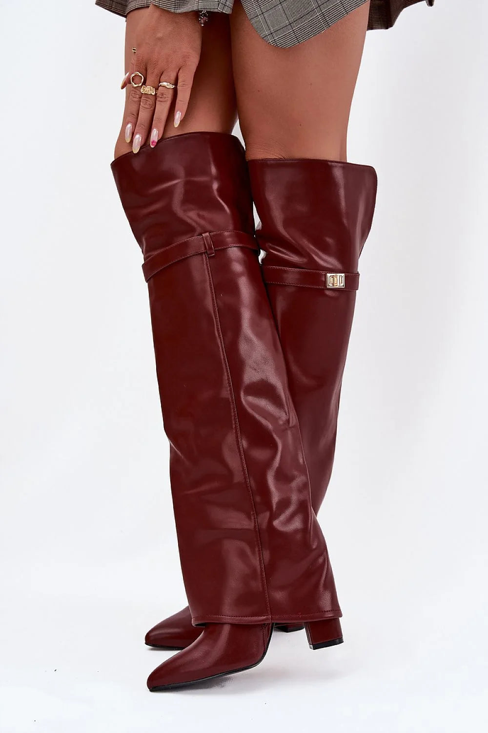 Red Faux Leather High Heel Boots