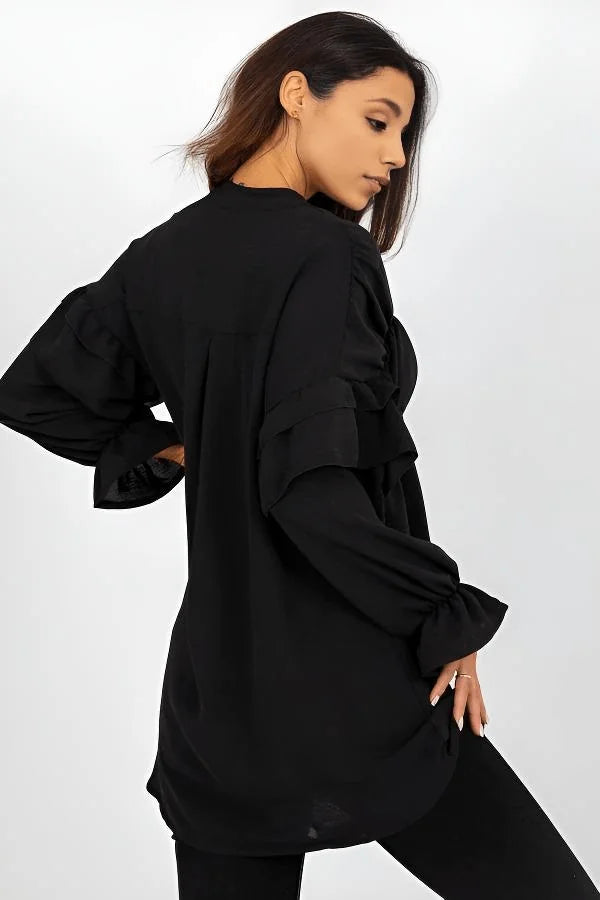 Beige long sleeve shirt with ruffles