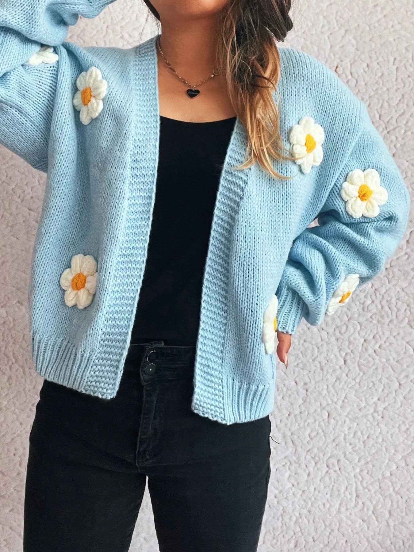 Purple floral open front long sleeve cardigan