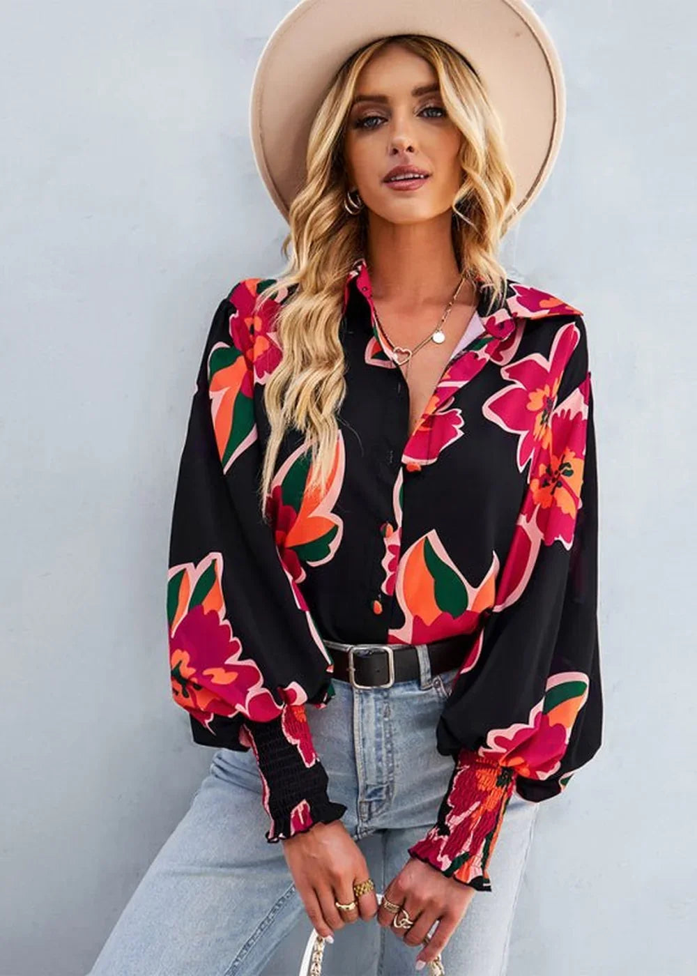 Beige women's long sleeve polyester shirt