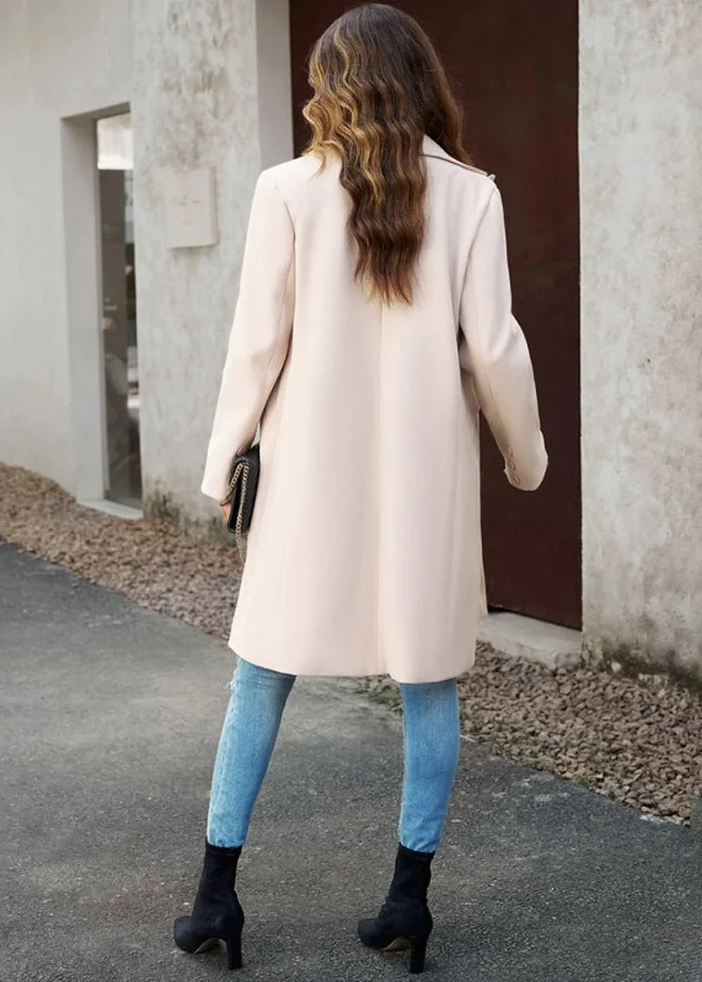Black women's woolen coat