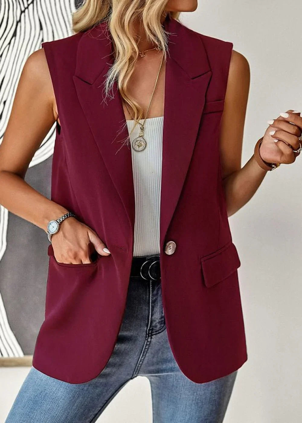 Wine red women's suit vest