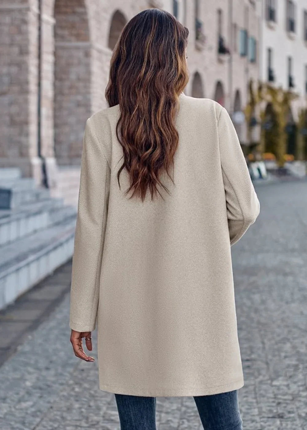 Grey stand collar mid-size jacket coat