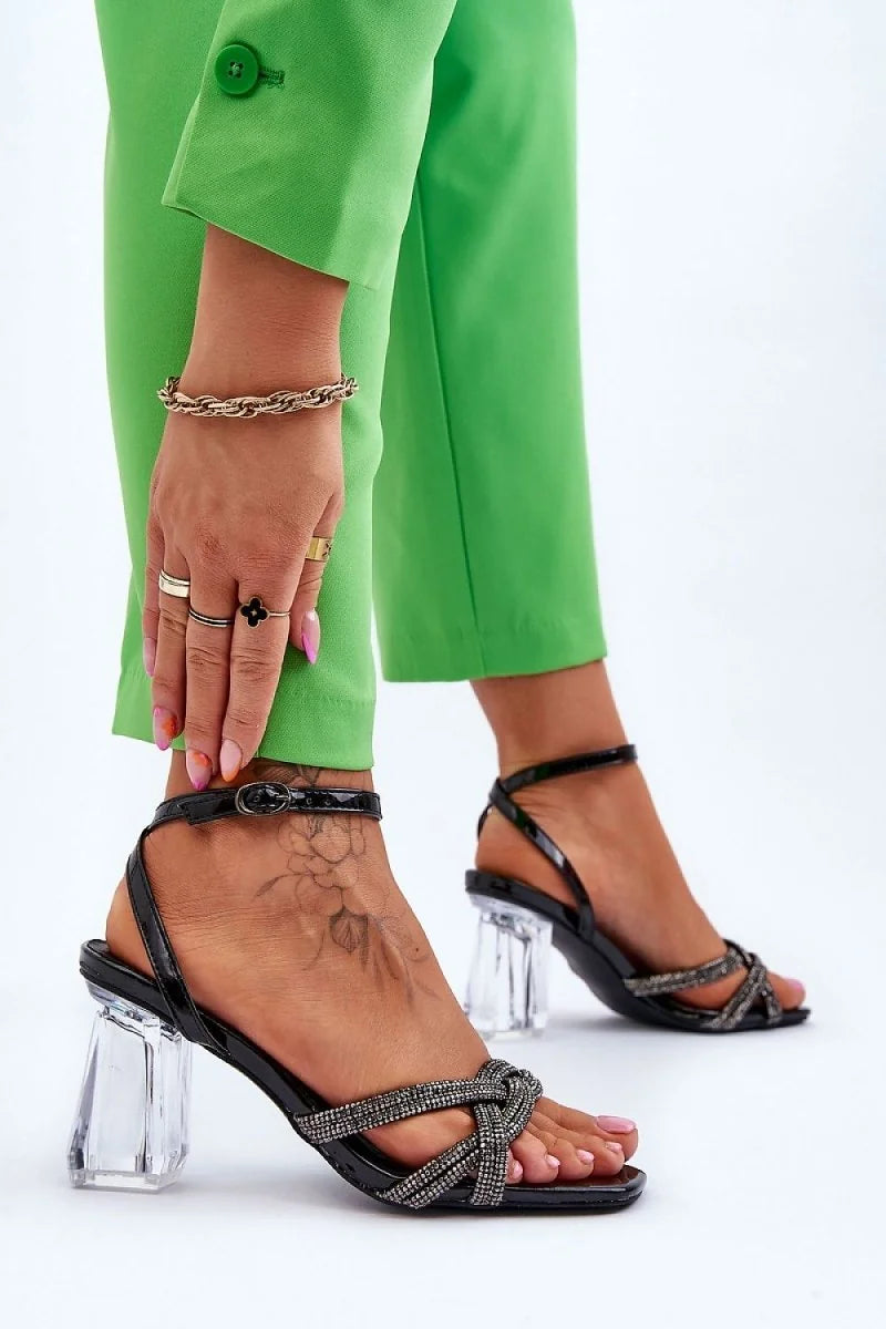 Heeled Sandals with Rhinestone Straps