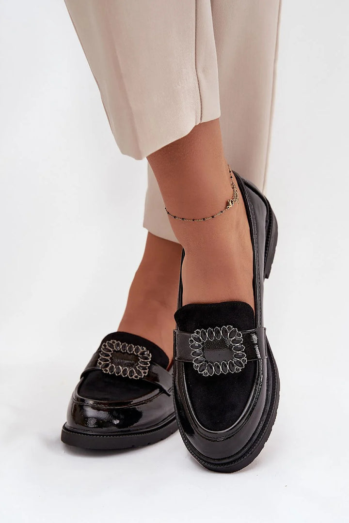Women's Black Leather Moccasins with Buckle