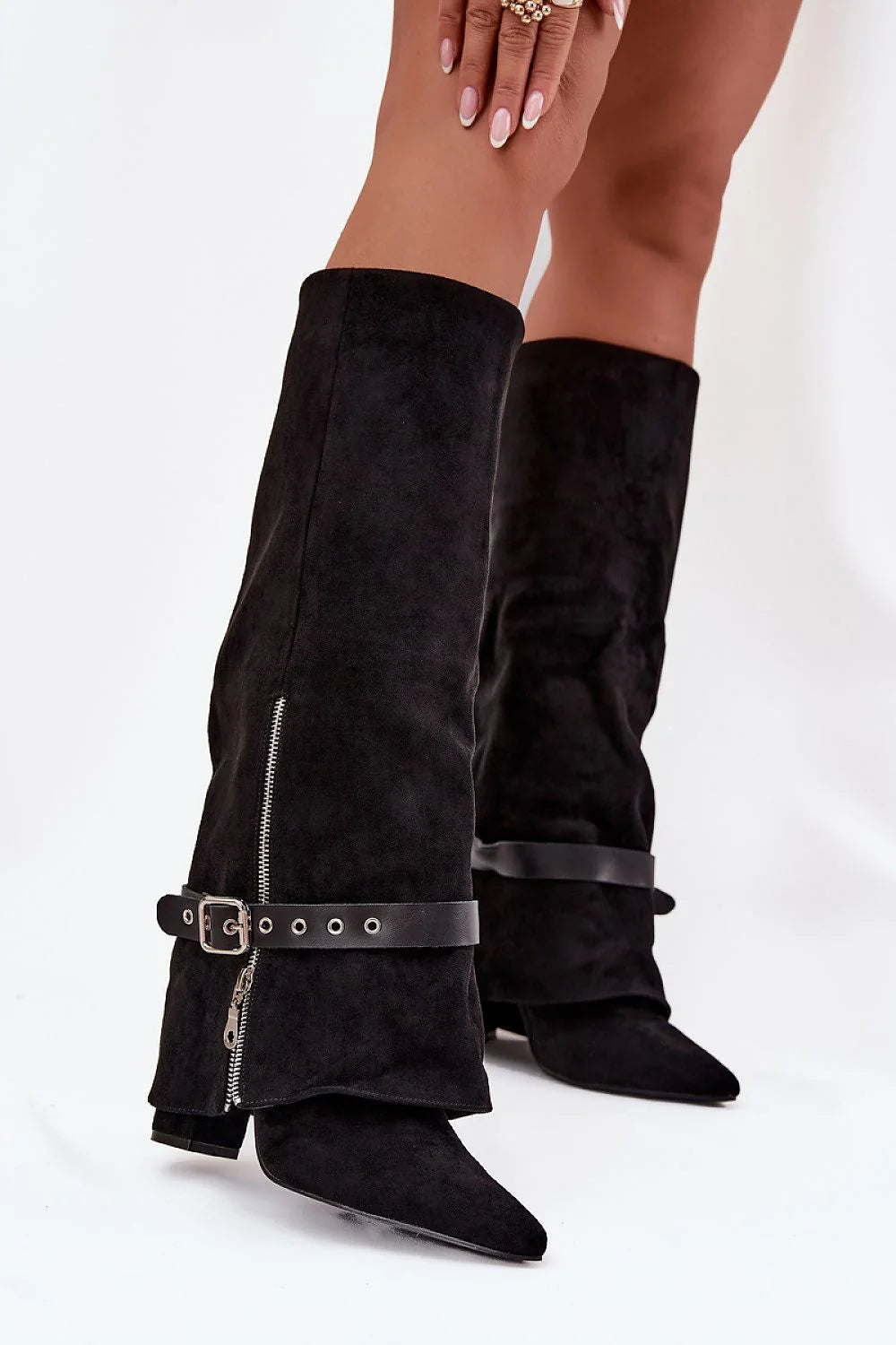 Black Suede Heel Boots