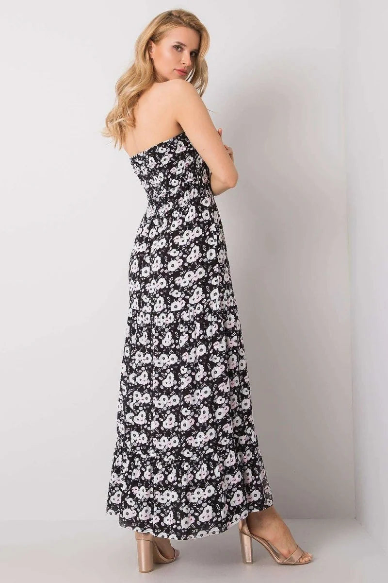 Pink strapless summer dress with ruffle hem