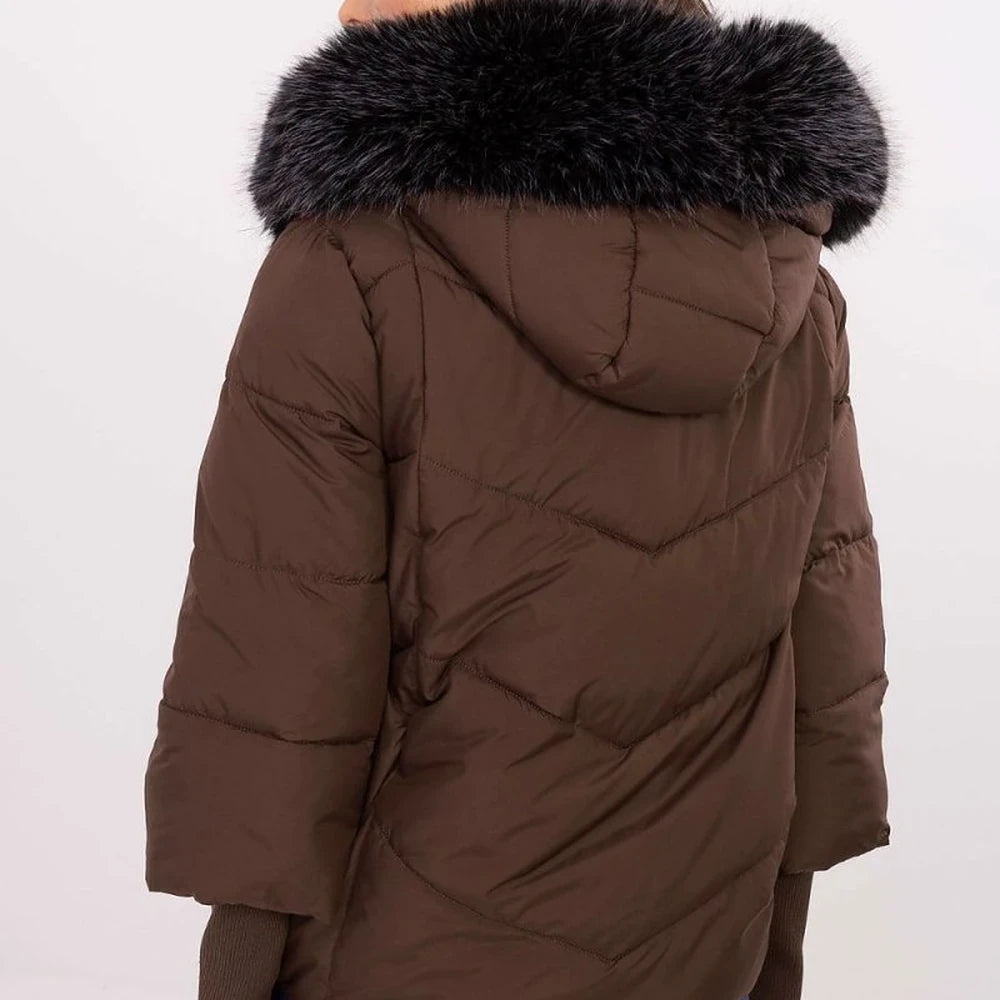 Red Quilted Down Jacket with Detachable Hood