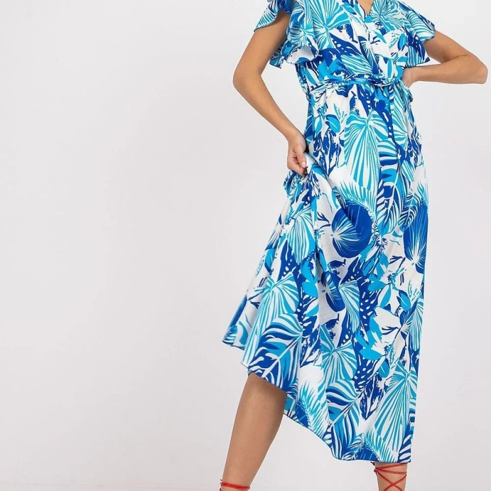 Long Summer Dress with Short Frill Sleeves