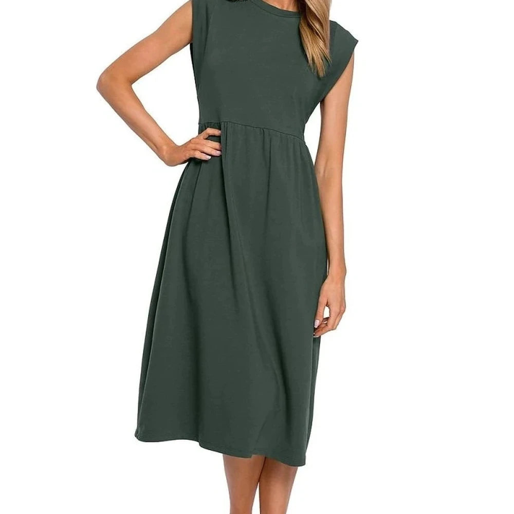 Stretchy Ribbed Knit Midi Dress