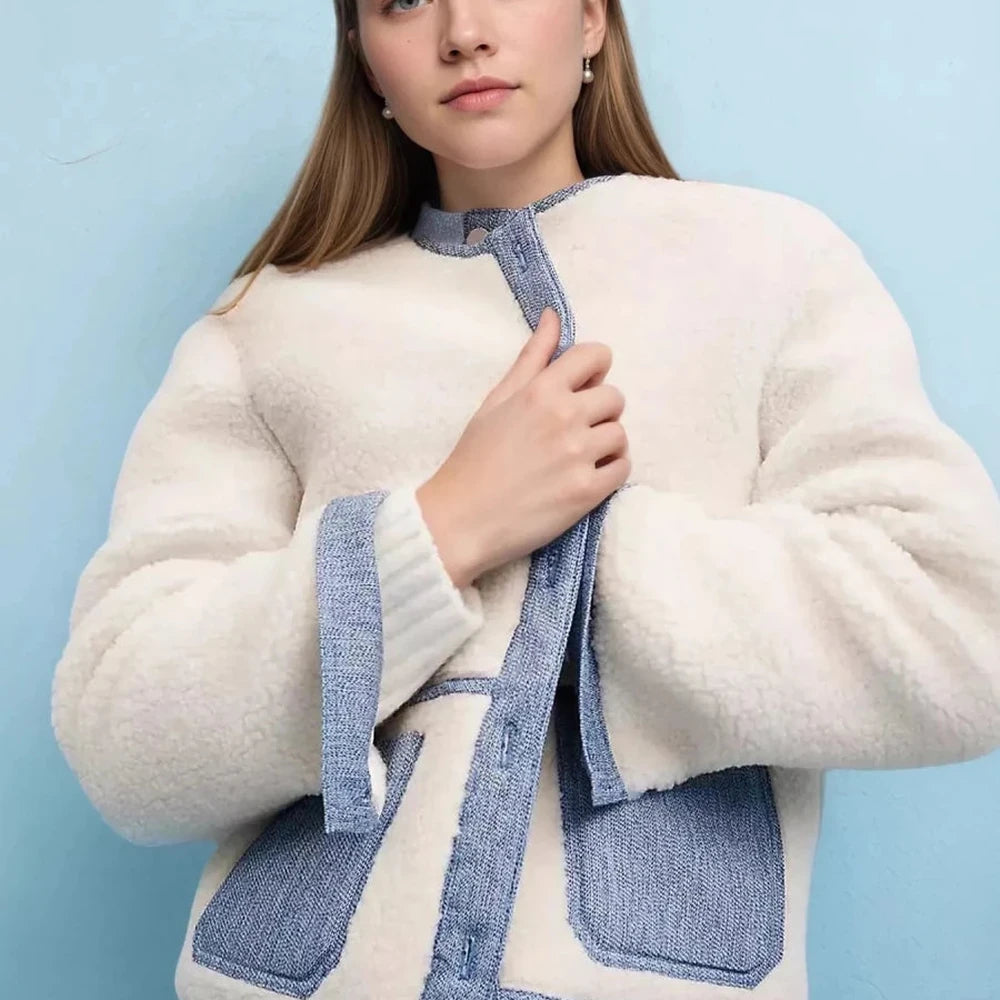 Contrast Trim Teddy Jacket