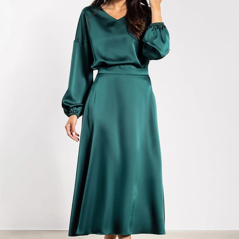 Satin V-Neck Blouse with Ruching