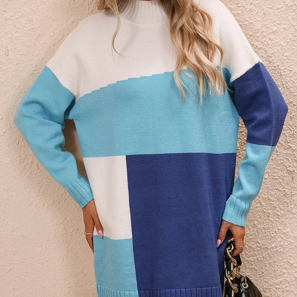 Color Block Mini Sweater Dress