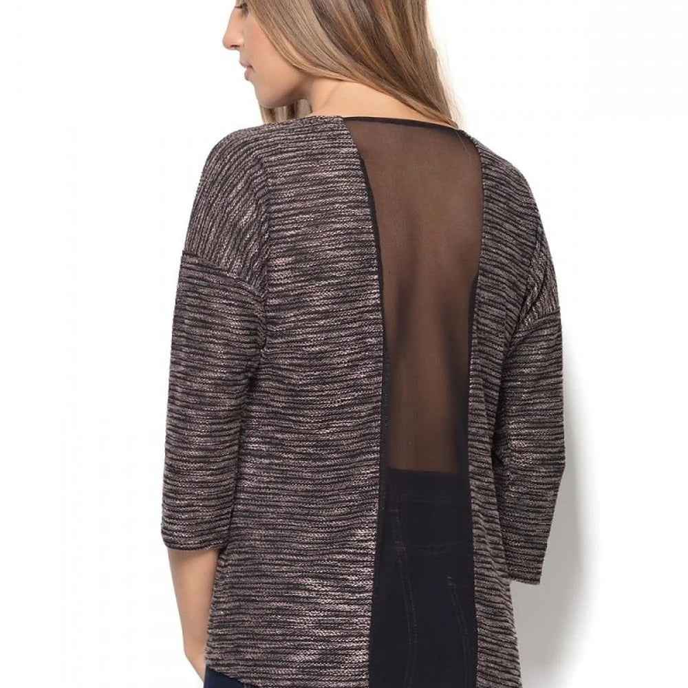 Women's Grey Melange Blouse with 3/4 Sleeves
