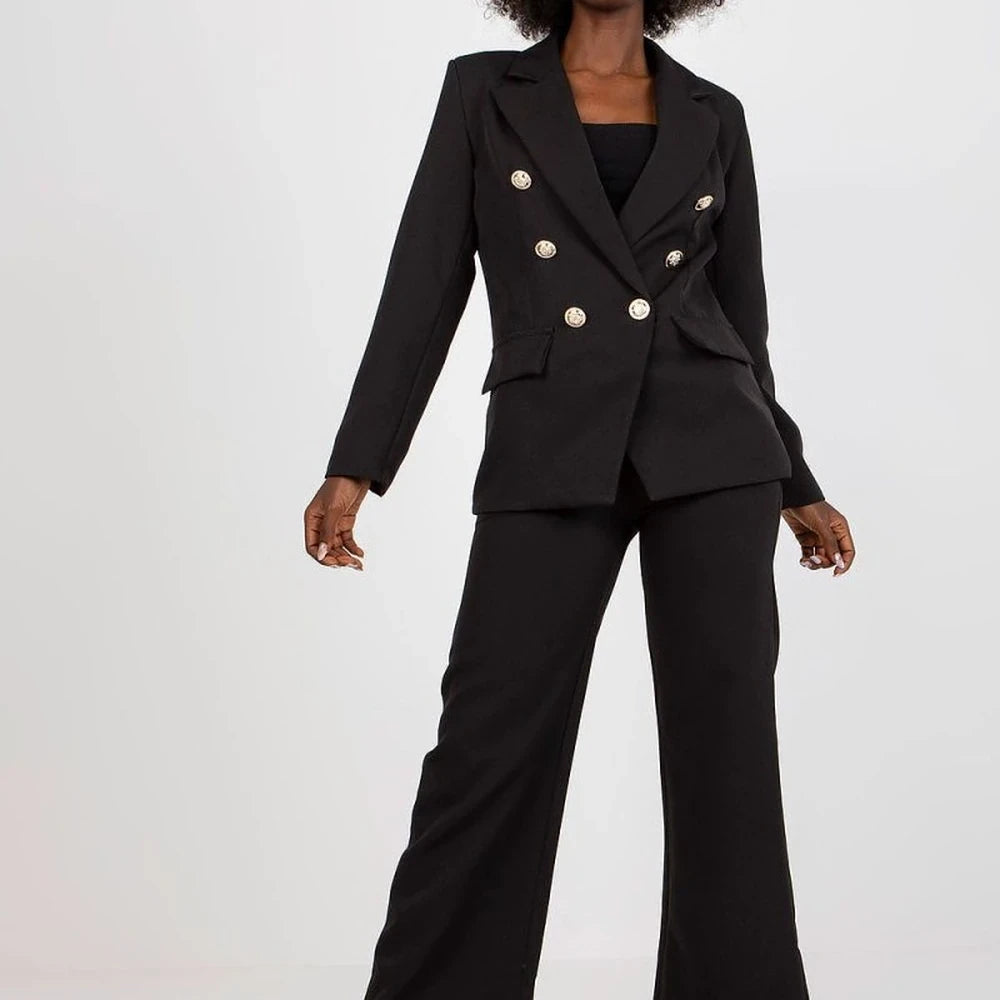 Lined Buttoned Blazer with Shoulder Pads