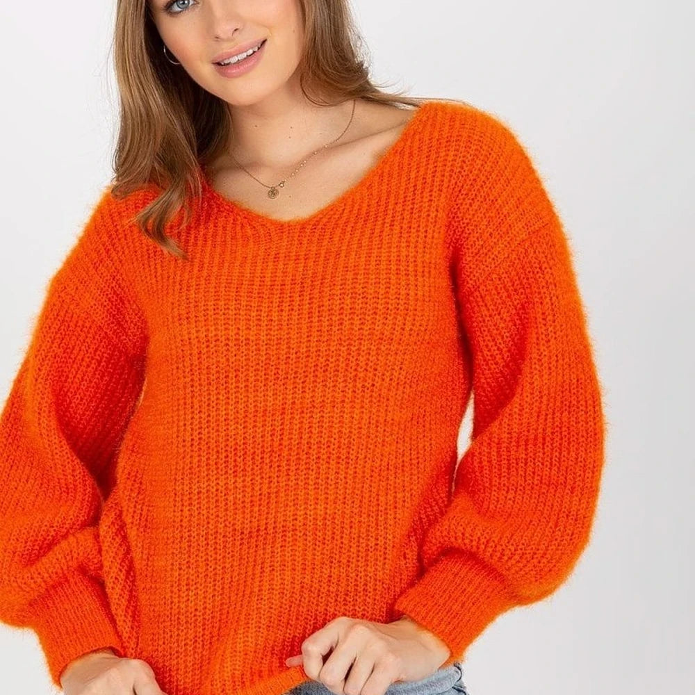 Women's Heart Neck Jumper - Acrylic, Moher, Wool Blend