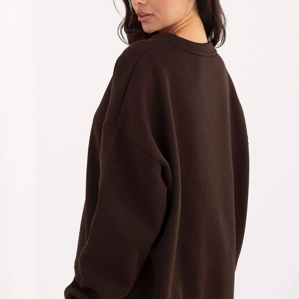 Brown Cotton Spandex Sweatshirt with Embroidery