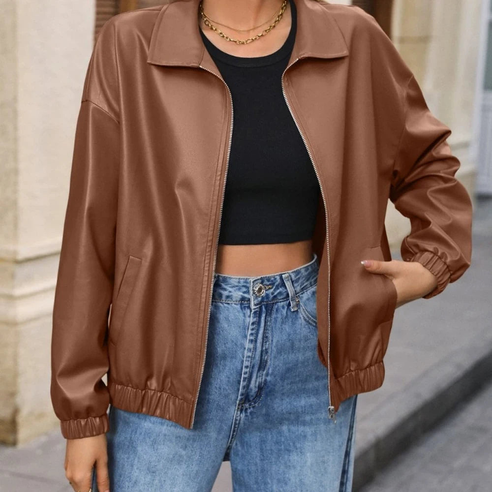 Women's Zip-Up Dropped Shoulder Jacket
