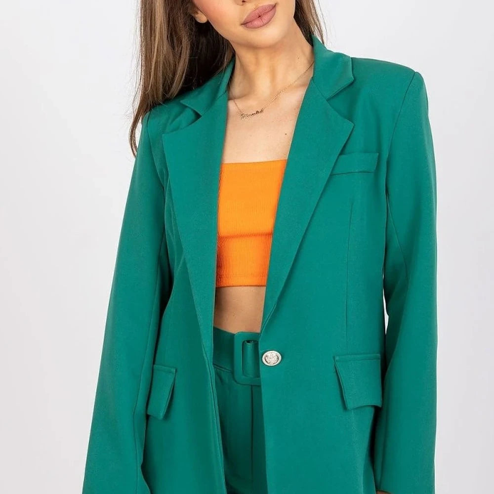 Long Sleeve Button Jacket with Shoulder Pads