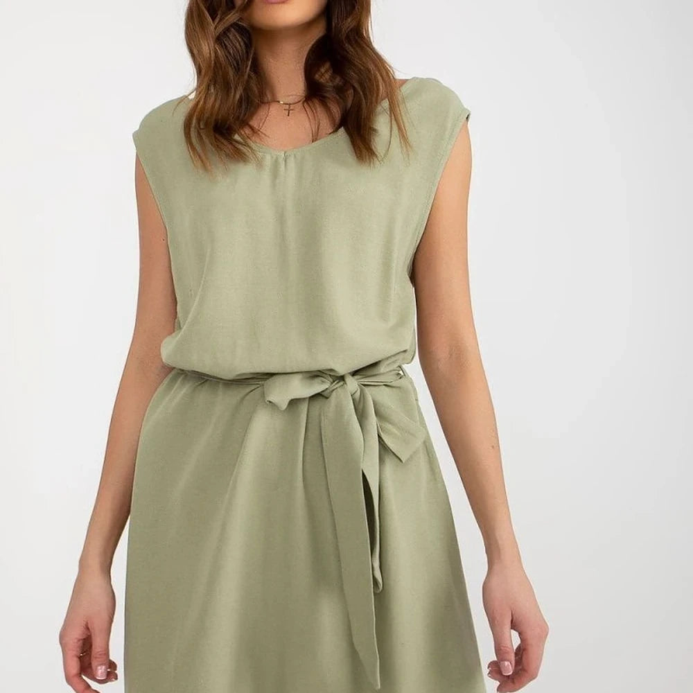 Beige V-Neck Sleeveless Summer Dress