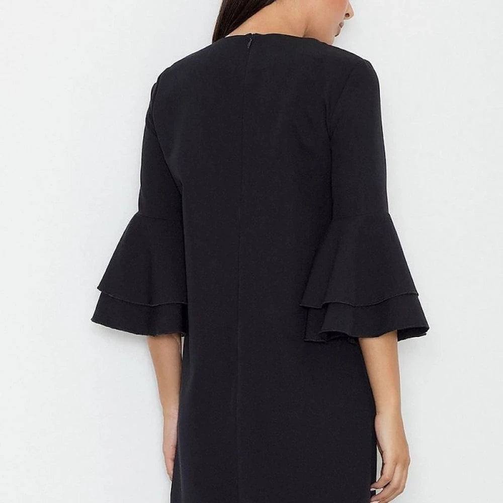 Elegant Frilled Sleeve Dress - Black