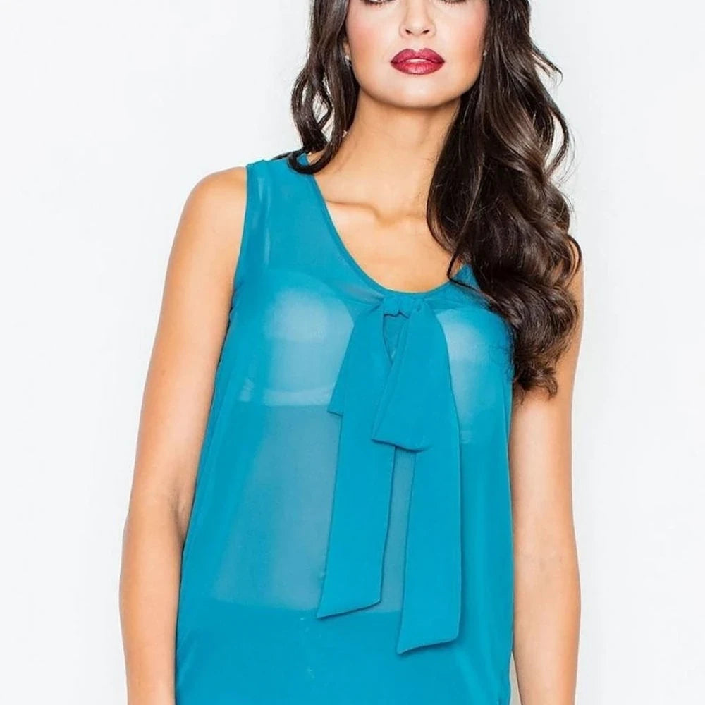 Sleeveless Tie Neck Blouse - Airy Polyester