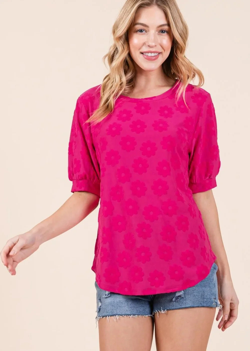 Floral Textured Top - Deep Pink
