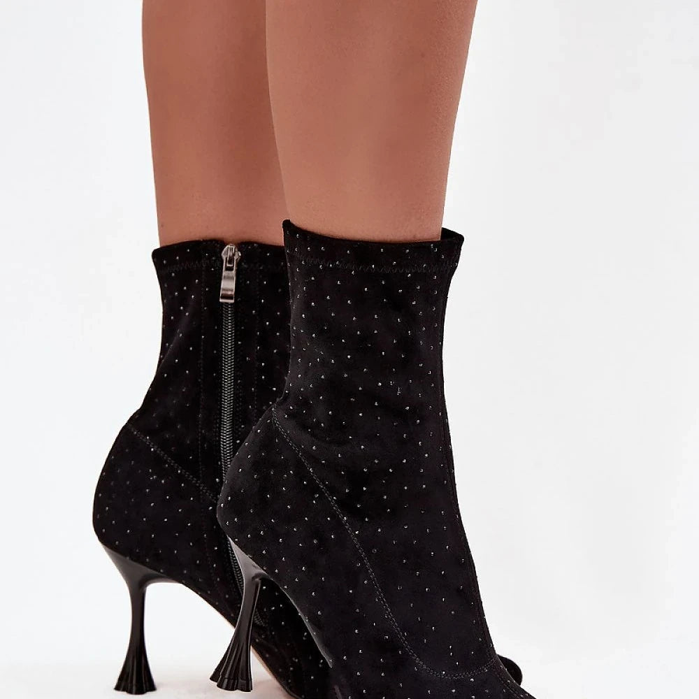 Women's Black Suede Heel Boots