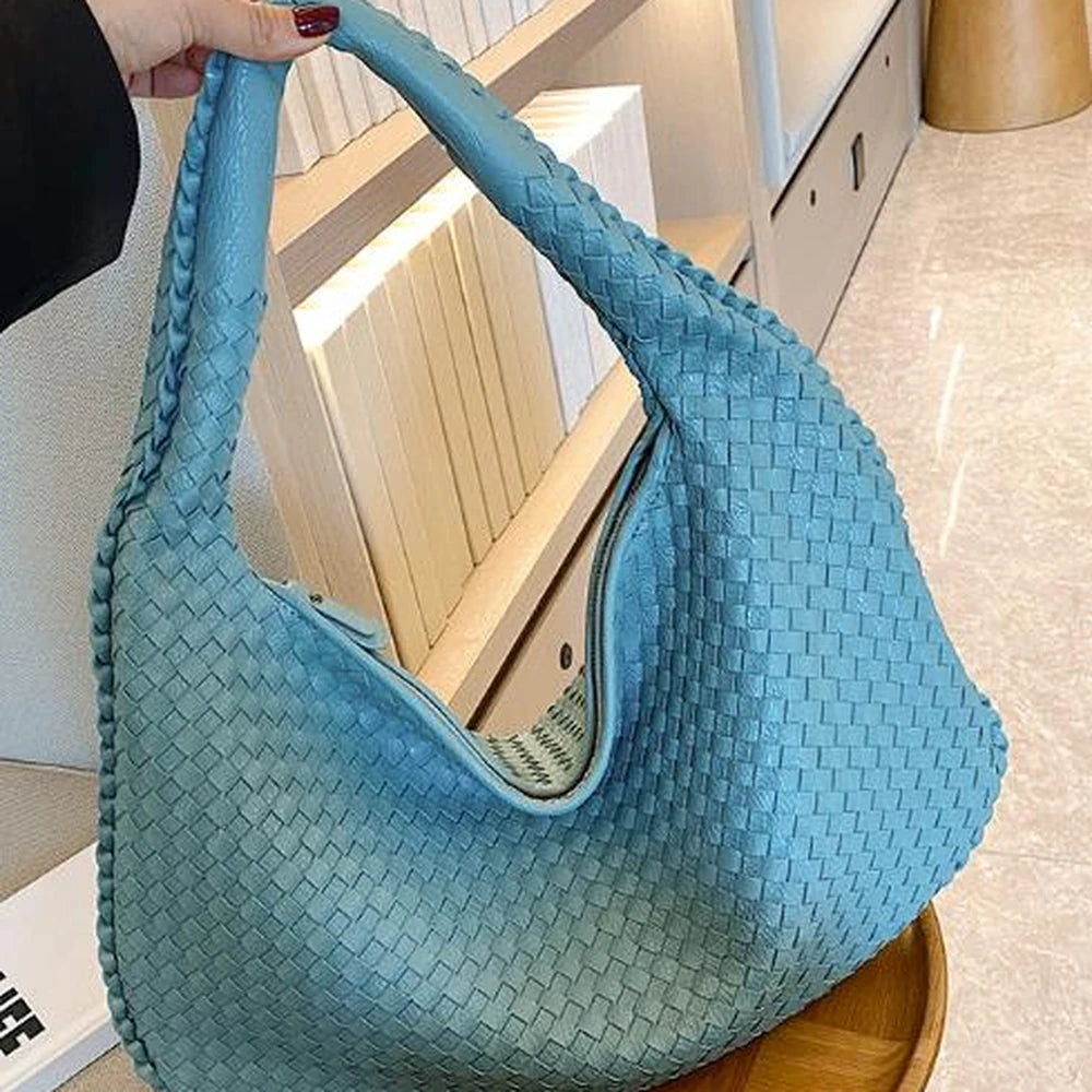 Women's Leather Hobo Woven Handbag