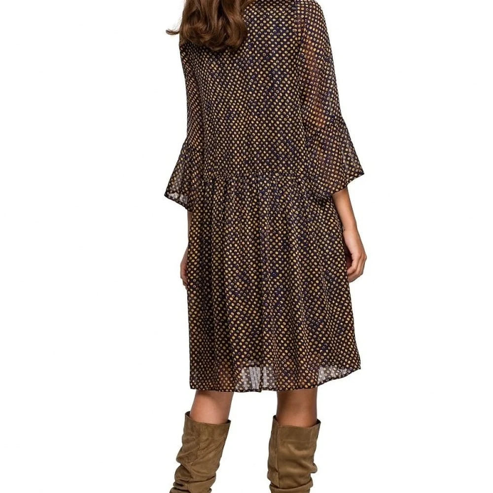 Chiffon Dot Day Dress with Frill