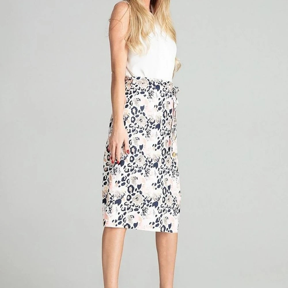 Checked Midi Skirt with Front Overlap