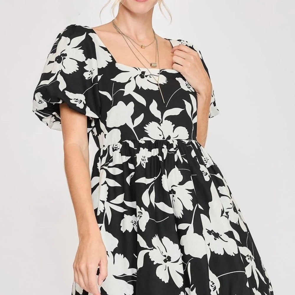 Floral Babydoll Dress with Tie Belt - Plus Size