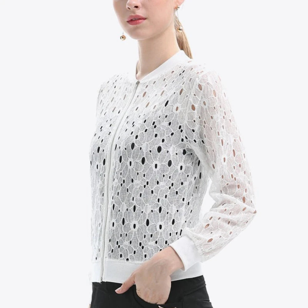 Openwork Zip Up Jacket with Lace