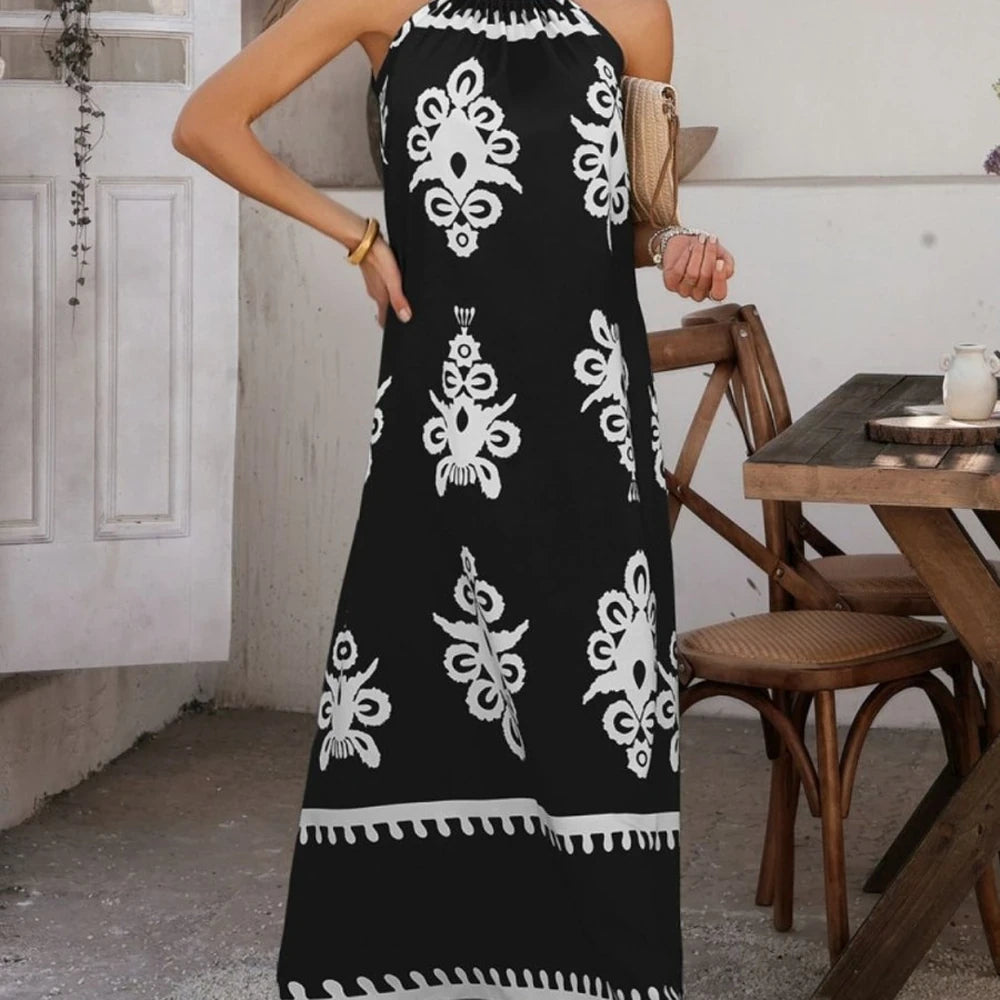 Printed Maxi Dress with Grecian Neck